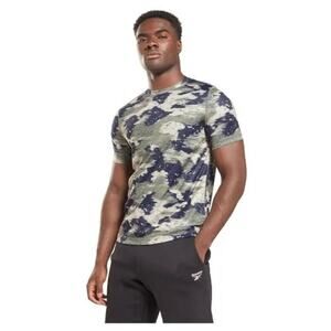 Reebok Size XL Navy Gray Camo Print Short Sleeve Men's Athletic Workout Tee